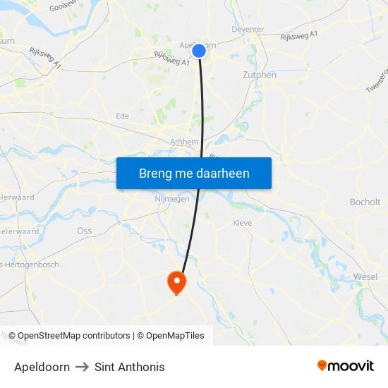 Apeldoorn to Sint Anthonis map