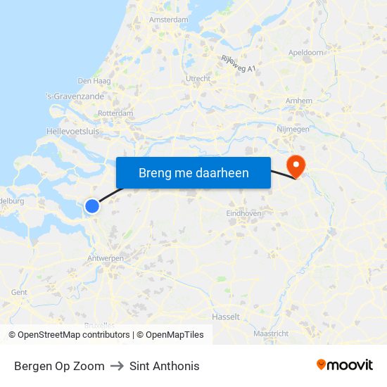 Bergen Op Zoom to Sint Anthonis map