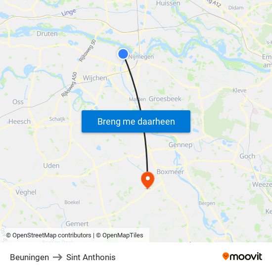 Beuningen to Sint Anthonis map