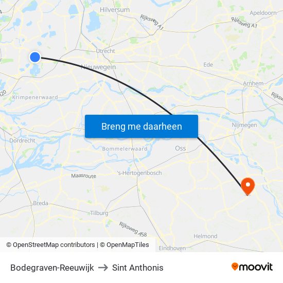 Bodegraven-Reeuwijk to Sint Anthonis map
