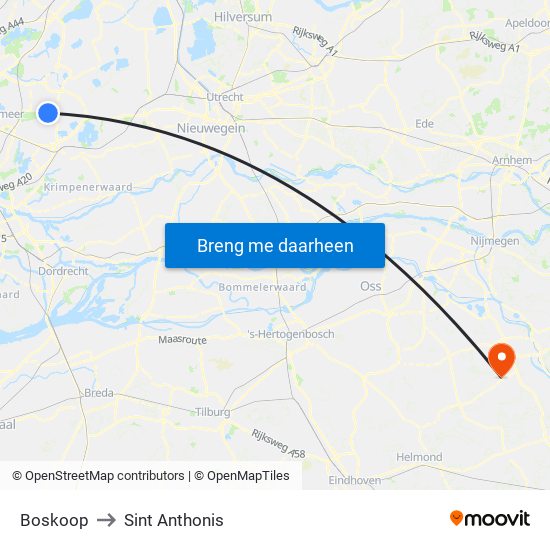 Boskoop to Sint Anthonis map