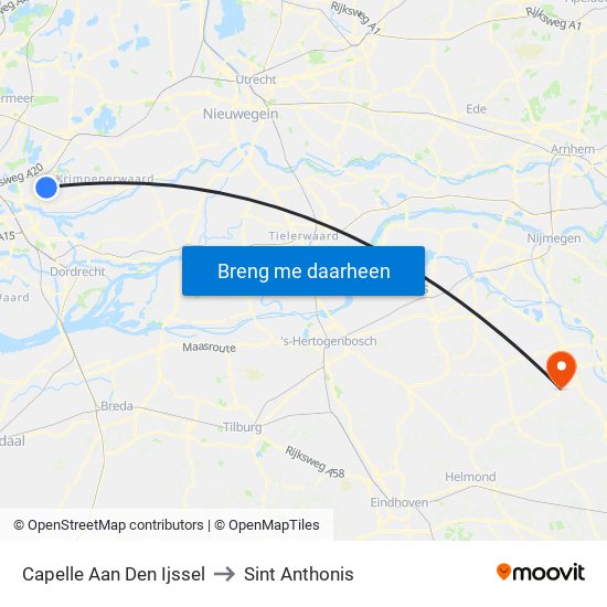 Capelle Aan Den Ijssel to Sint Anthonis map