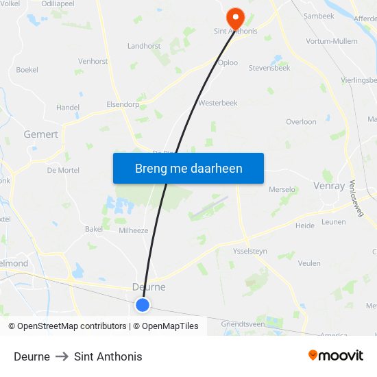 Deurne to Sint Anthonis map