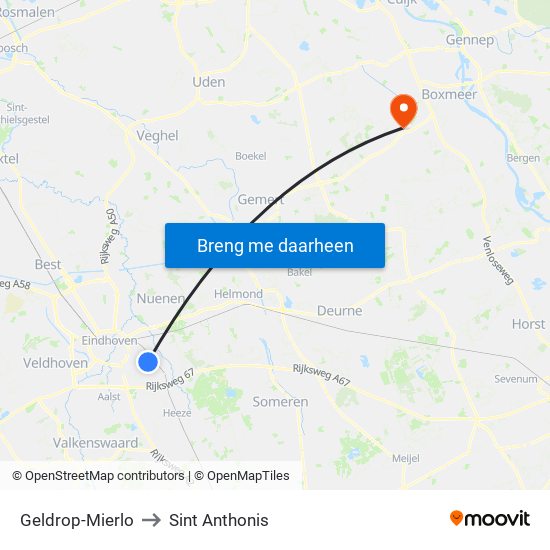 Geldrop-Mierlo to Sint Anthonis map