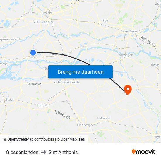 Giessenlanden to Sint Anthonis map