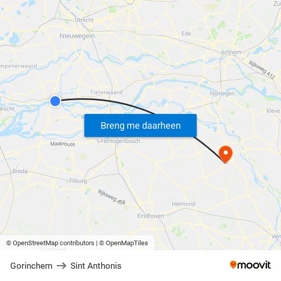 Gorinchem to Sint Anthonis map
