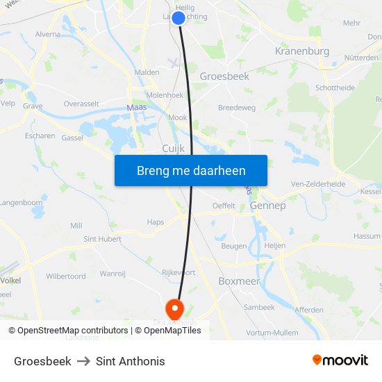 Groesbeek to Sint Anthonis map