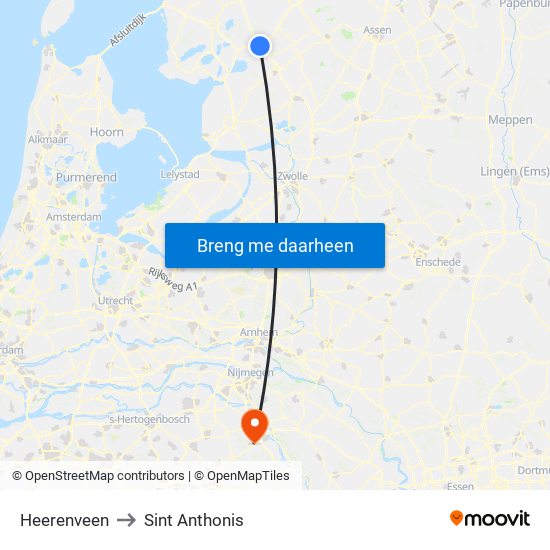 Heerenveen to Sint Anthonis map