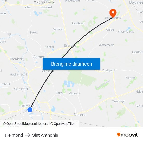 Helmond to Sint Anthonis map