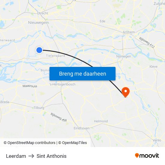 Leerdam to Sint Anthonis map