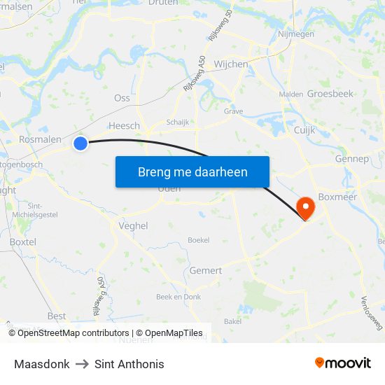 Maasdonk to Sint Anthonis map