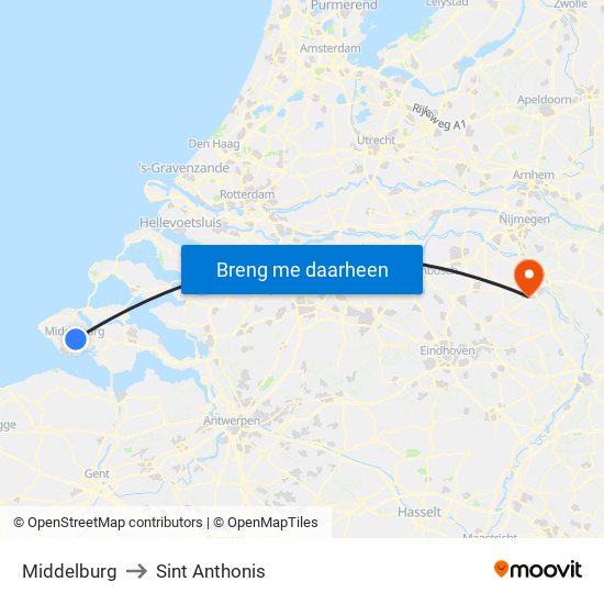 Middelburg to Sint Anthonis map