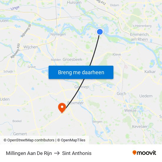 Millingen Aan De Rijn to Sint Anthonis map