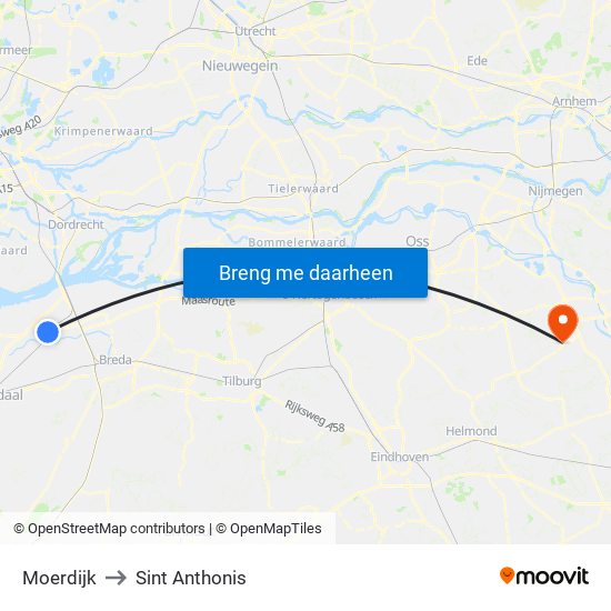 Moerdijk to Sint Anthonis map
