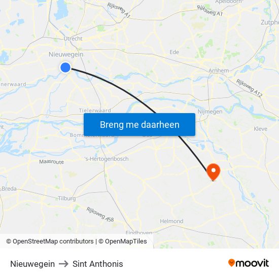 Nieuwegein to Sint Anthonis map