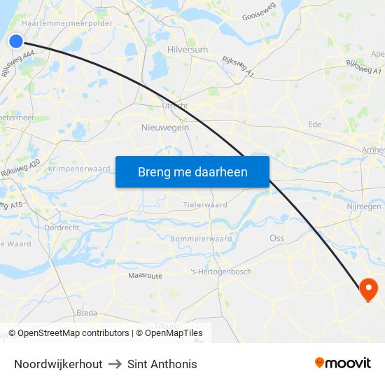 Noordwijkerhout to Sint Anthonis map