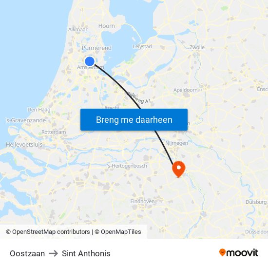 Oostzaan to Sint Anthonis map
