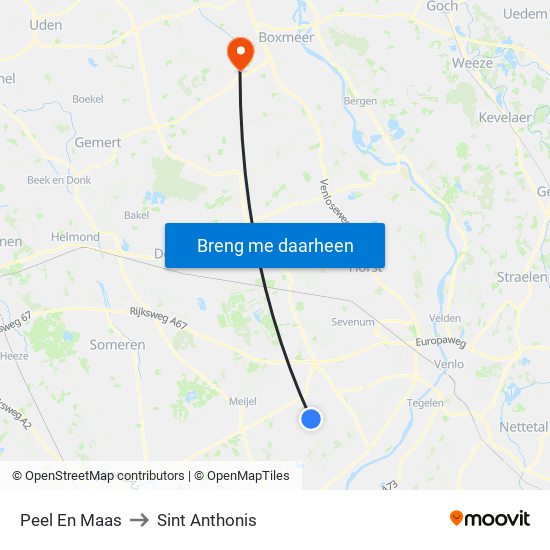 Peel En Maas to Sint Anthonis map
