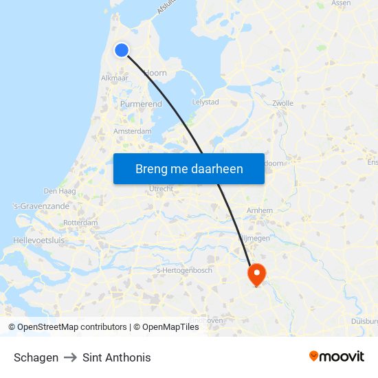 Schagen to Sint Anthonis map