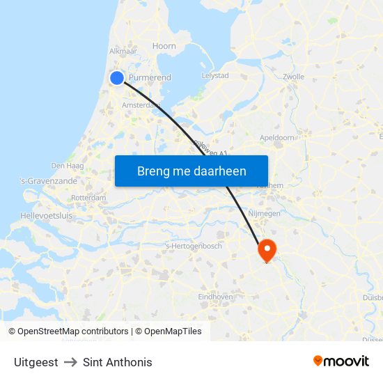 Uitgeest to Sint Anthonis map