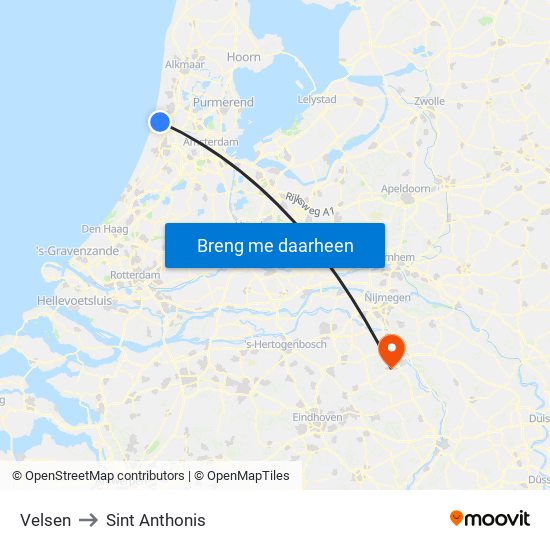 Velsen to Sint Anthonis map
