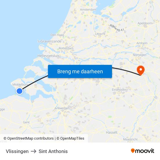 Vlissingen to Sint Anthonis map