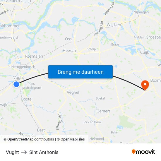 Vught to Sint Anthonis map