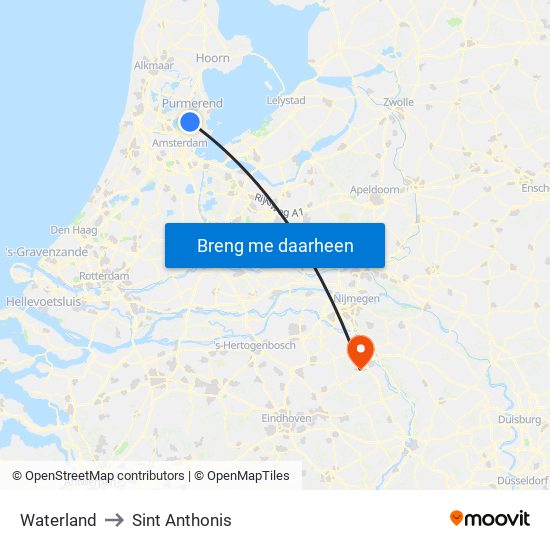 Waterland to Sint Anthonis map