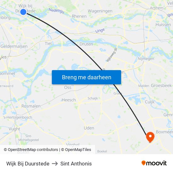 Wijk Bij Duurstede to Sint Anthonis map