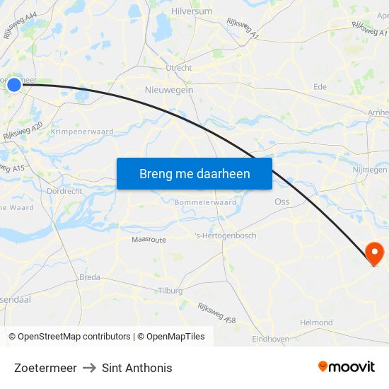 Zoetermeer to Sint Anthonis map