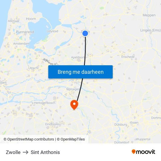 Zwolle to Sint Anthonis map