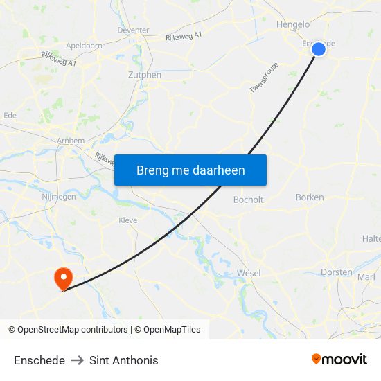 Enschede to Sint Anthonis map