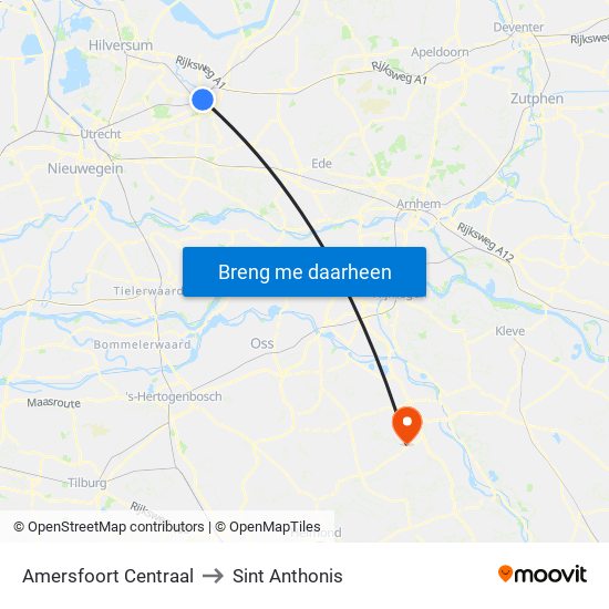 Amersfoort Centraal to Sint Anthonis map