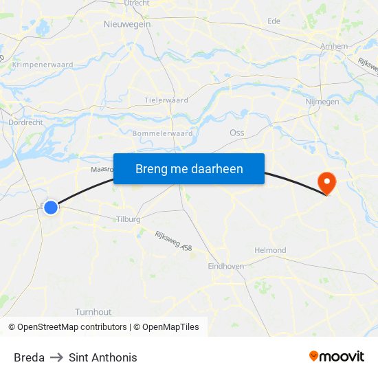 Breda to Sint Anthonis map