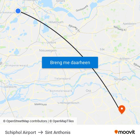Schiphol Airport to Sint Anthonis map