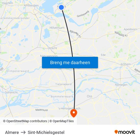 Almere to Sint-Michielsgestel map