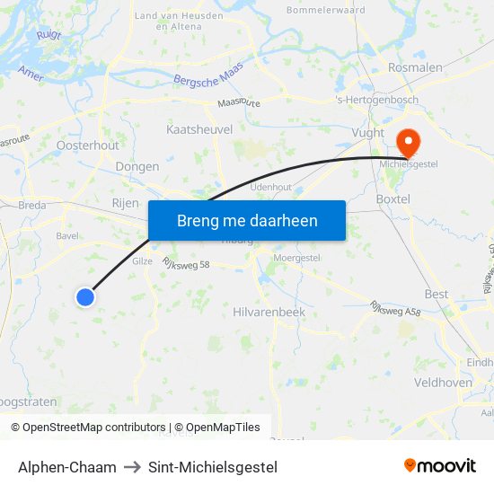 Alphen-Chaam to Sint-Michielsgestel map