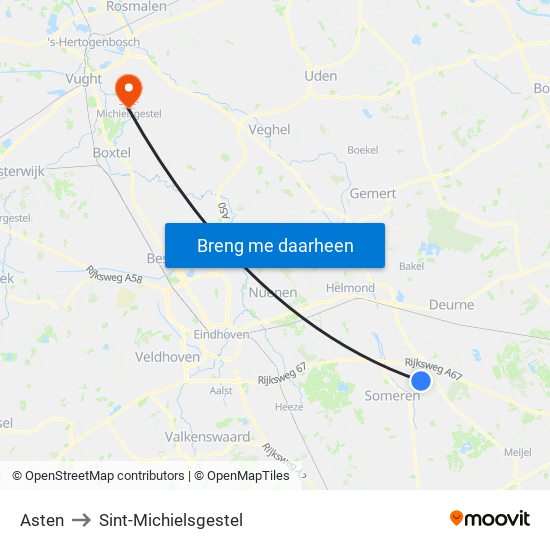 Asten to Sint-Michielsgestel map