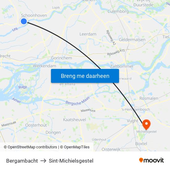 Bergambacht to Sint-Michielsgestel map