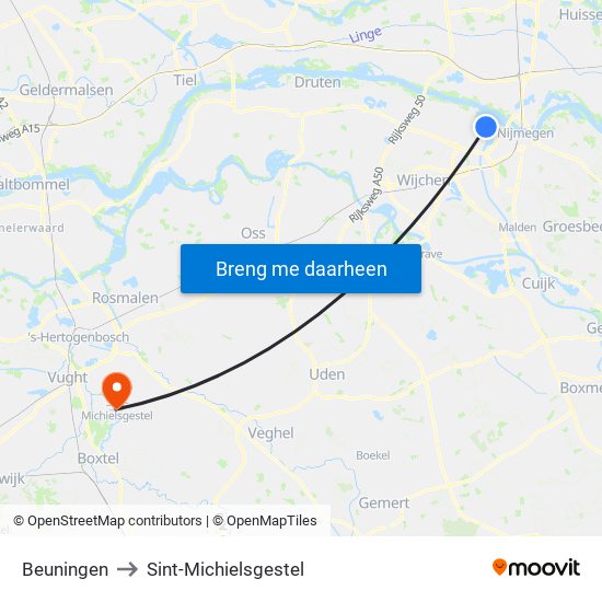 Beuningen to Sint-Michielsgestel map