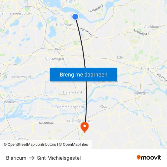 Blaricum to Sint-Michielsgestel map