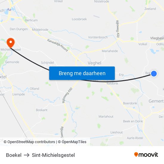 Boekel to Sint-Michielsgestel map