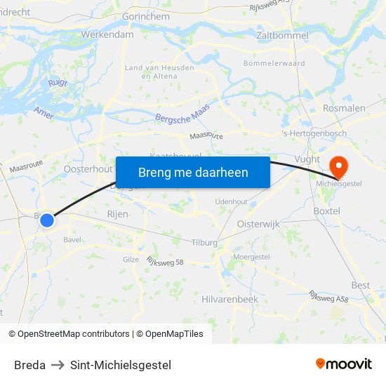 Breda to Sint-Michielsgestel map