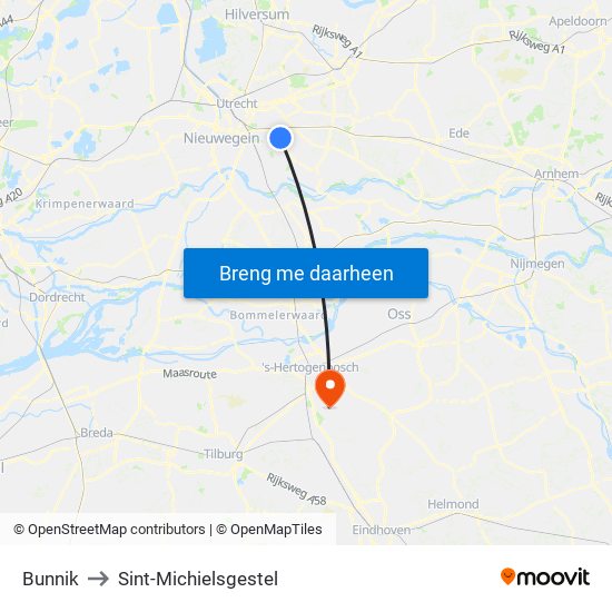 Bunnik to Sint-Michielsgestel map