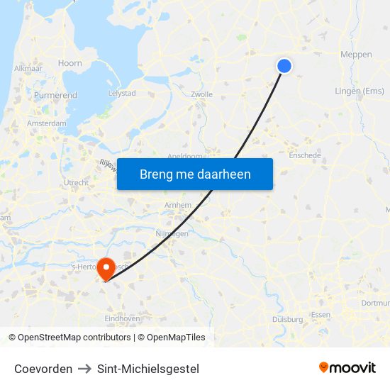 Coevorden to Sint-Michielsgestel map
