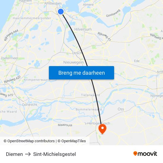 Diemen to Sint-Michielsgestel map