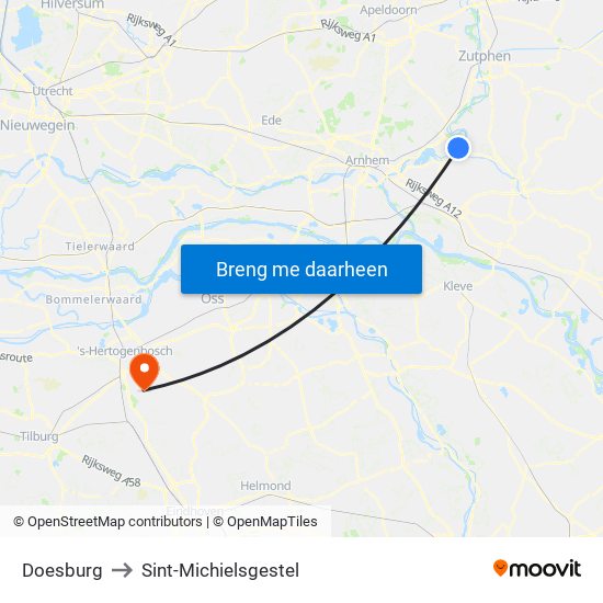 Doesburg to Sint-Michielsgestel map