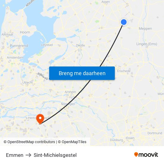 Emmen to Sint-Michielsgestel map