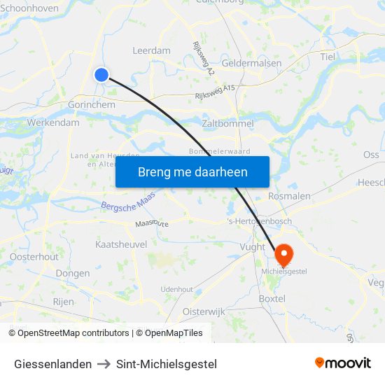 Giessenlanden to Sint-Michielsgestel map