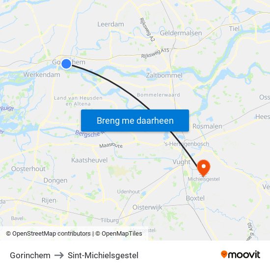 Gorinchem to Sint-Michielsgestel map